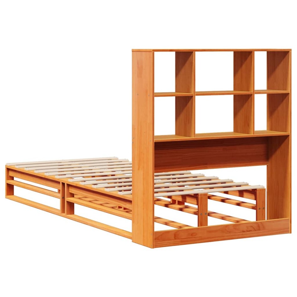 Cama con estantería sin colchón madera maciza marrón 90x190