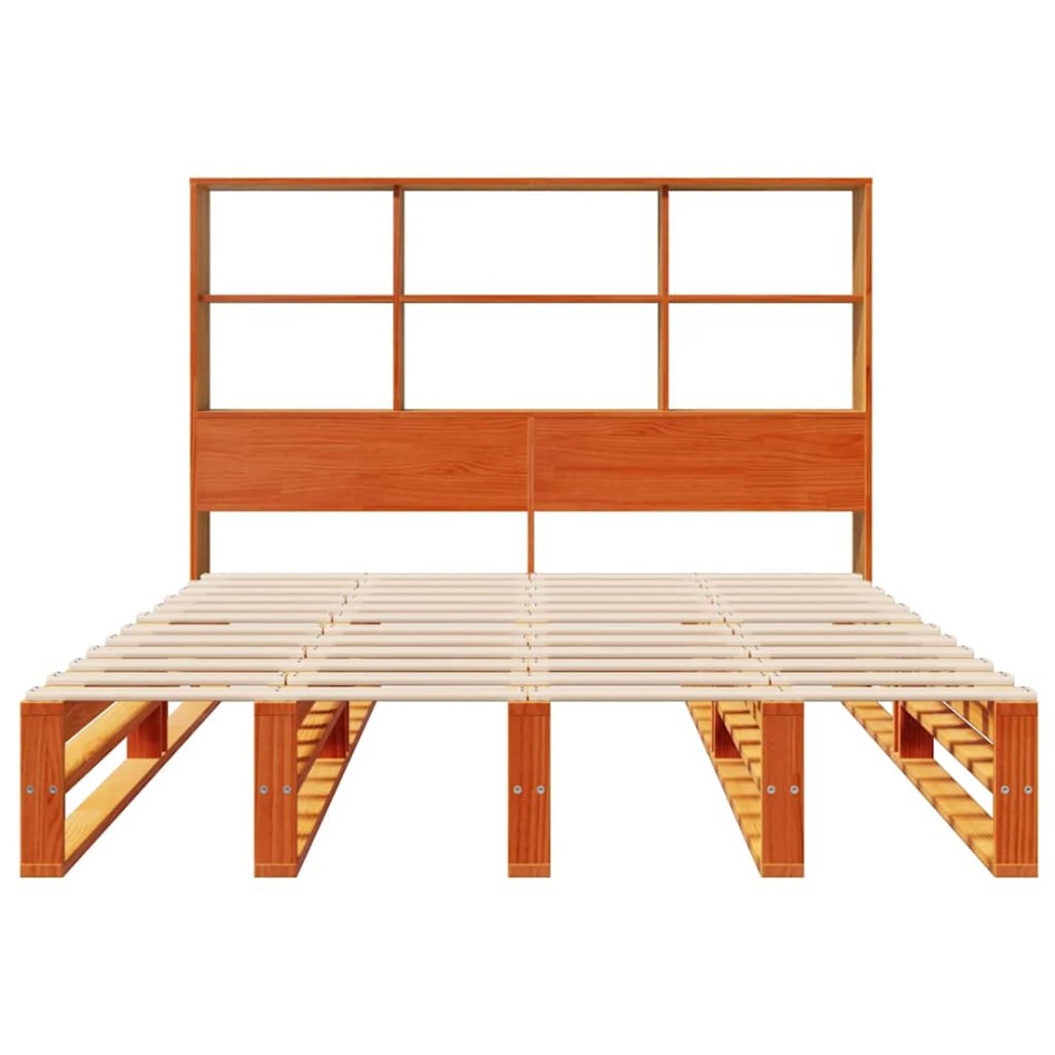 Cama con estantería sin colchón madera maciza marrón 140x190