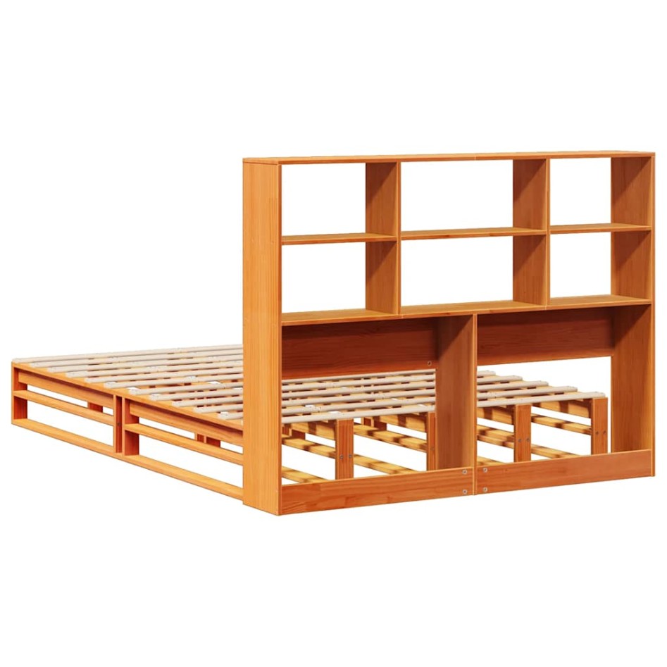 Cama con estantería sin colchón madera maciza marrón 140x190