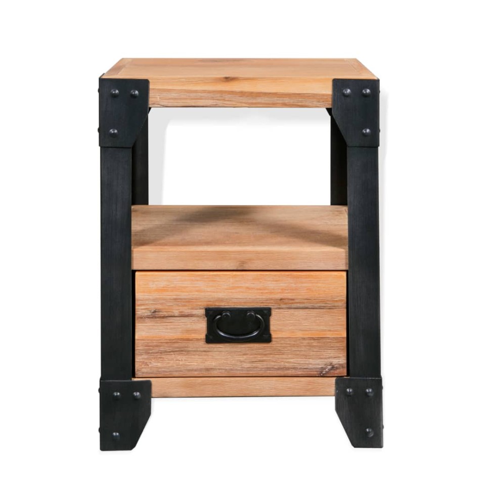 Mesita de noche de madera maciza acacia y acero 40x30x54