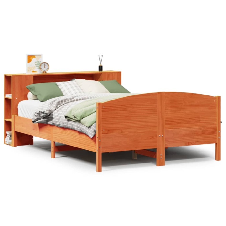 Cama con estantería sin colchón madera maciza marrón