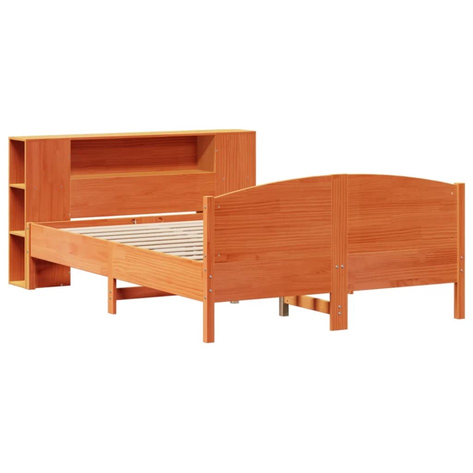 Cama con estantería sin colchón madera maciza marrón