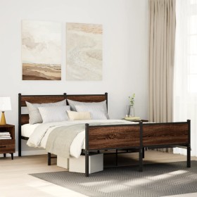 Estructura de cama sin colchón madera marrón roble 140x190