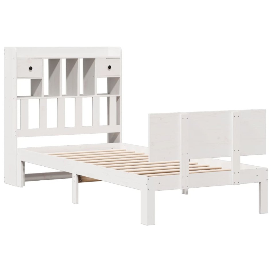 Cama con estantería sin colchón madera maciza blanca 100x200