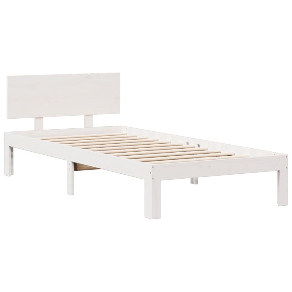 Cama con estantería sin colchón madera maciza blanca 100x200