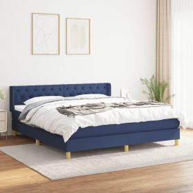 Cama box spring con colchón tela azul 160x200