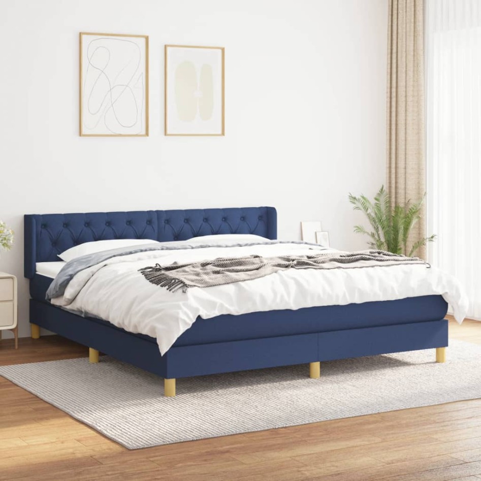 Cama box spring con colchón tela azul 160x200