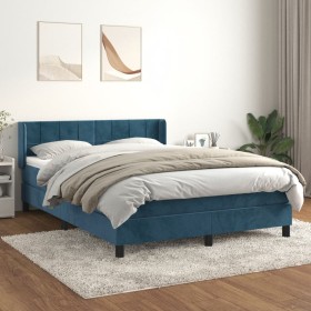Cama box spring con colchón terciopelo azul oscuro 140x200