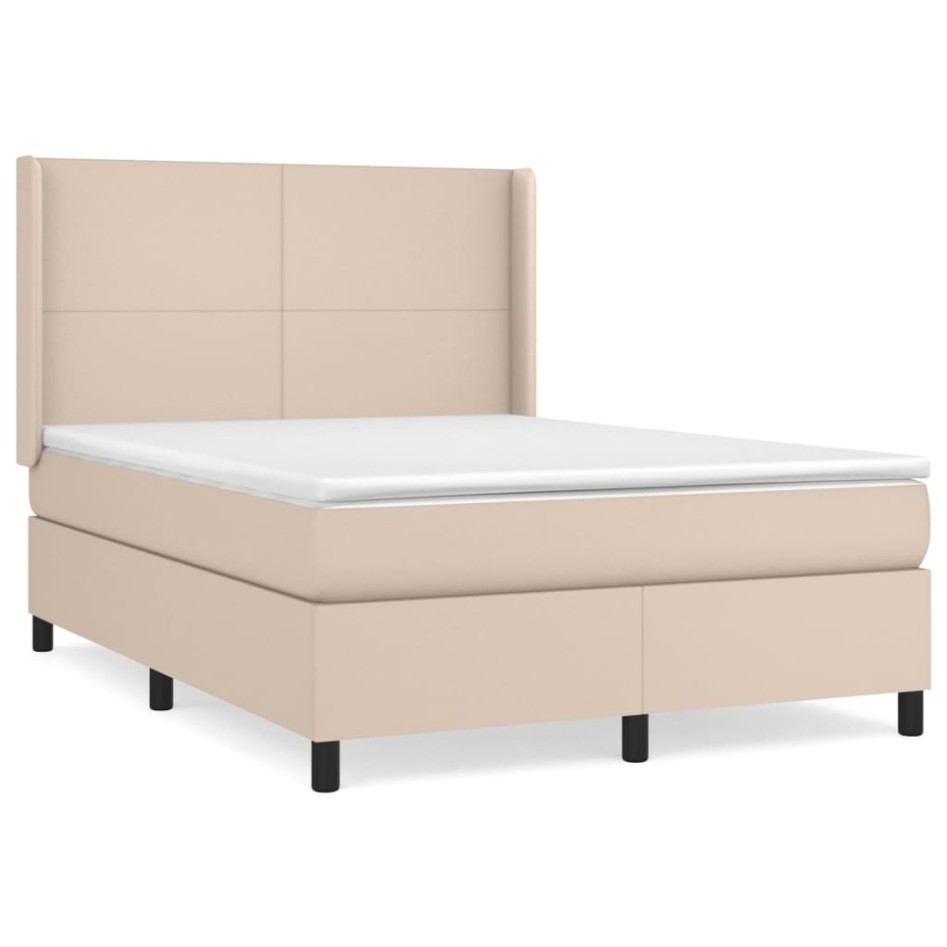 Cama box spring con colchón cuero sintético capuchino