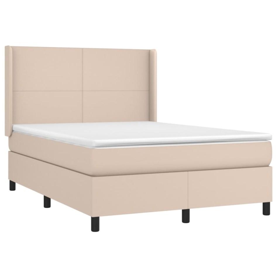 Cama box spring con colchón cuero sintético capuchino