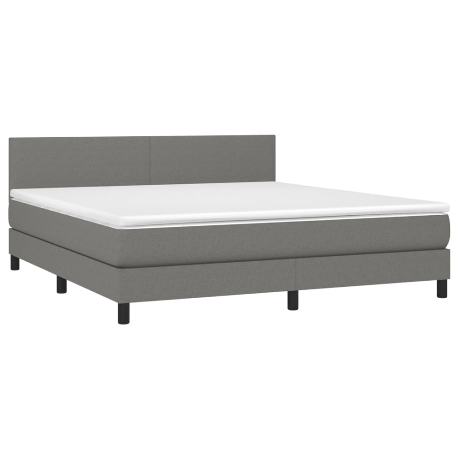 Cama box spring con colchón y LED tela gris oscuro 180x200