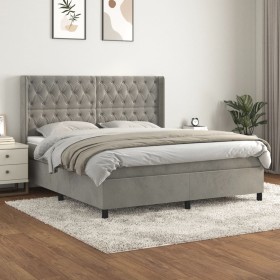 Cama box spring con colchón terciopelo gris claro 160x200
