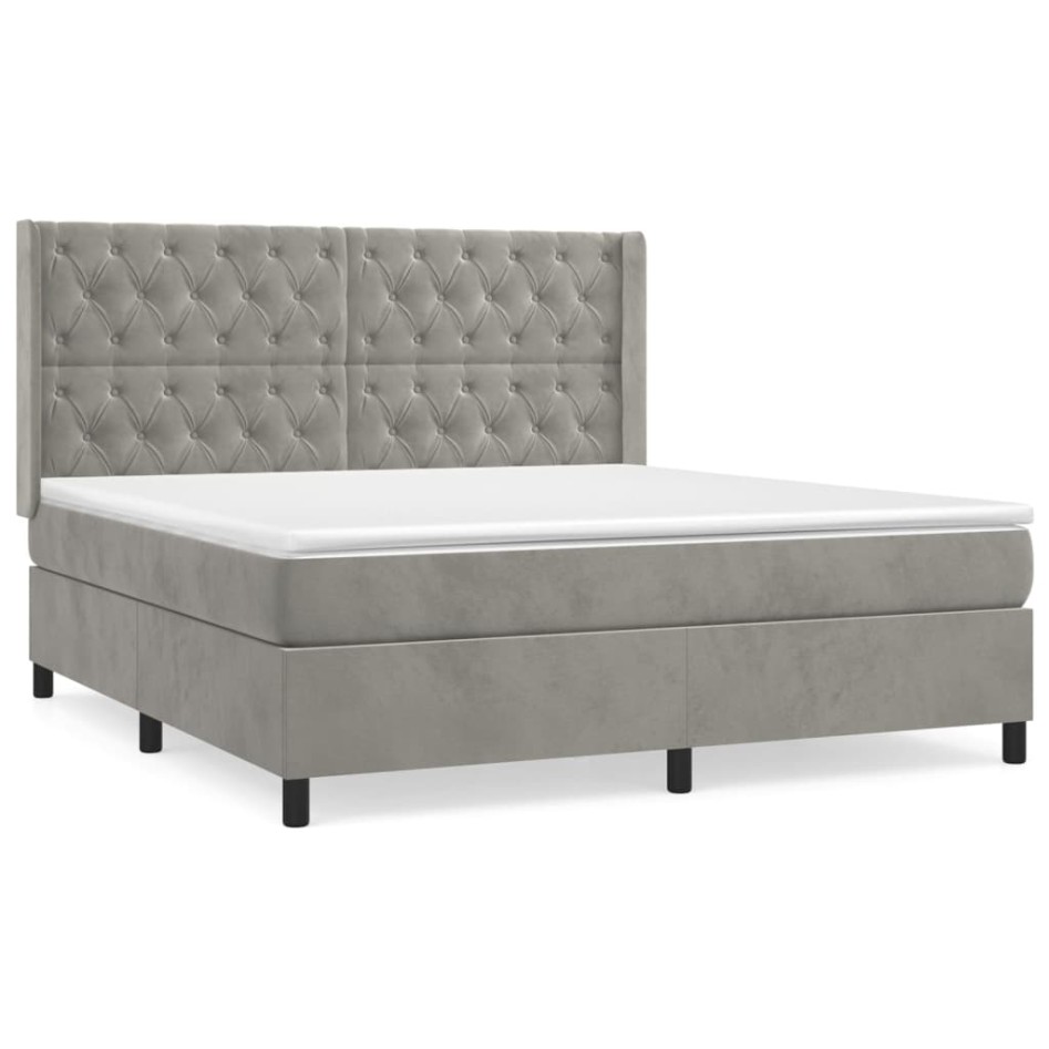 Cama box spring con colchón terciopelo gris claro 160x200