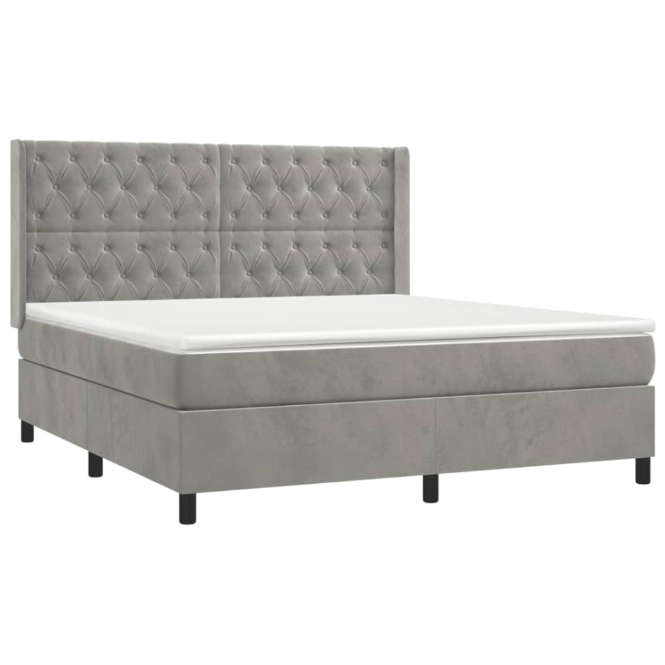 Cama box spring con colchón terciopelo gris claro 160x200