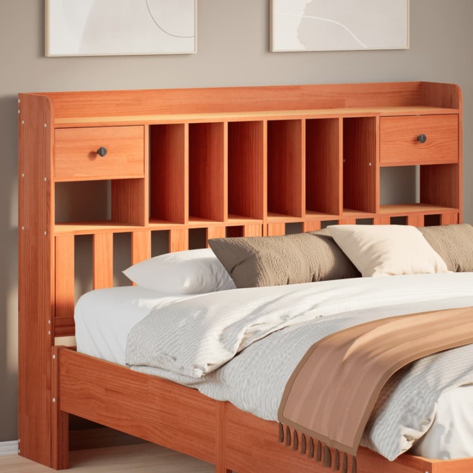 Cabecero de cama almacenaje madera maciza pino marrón 150