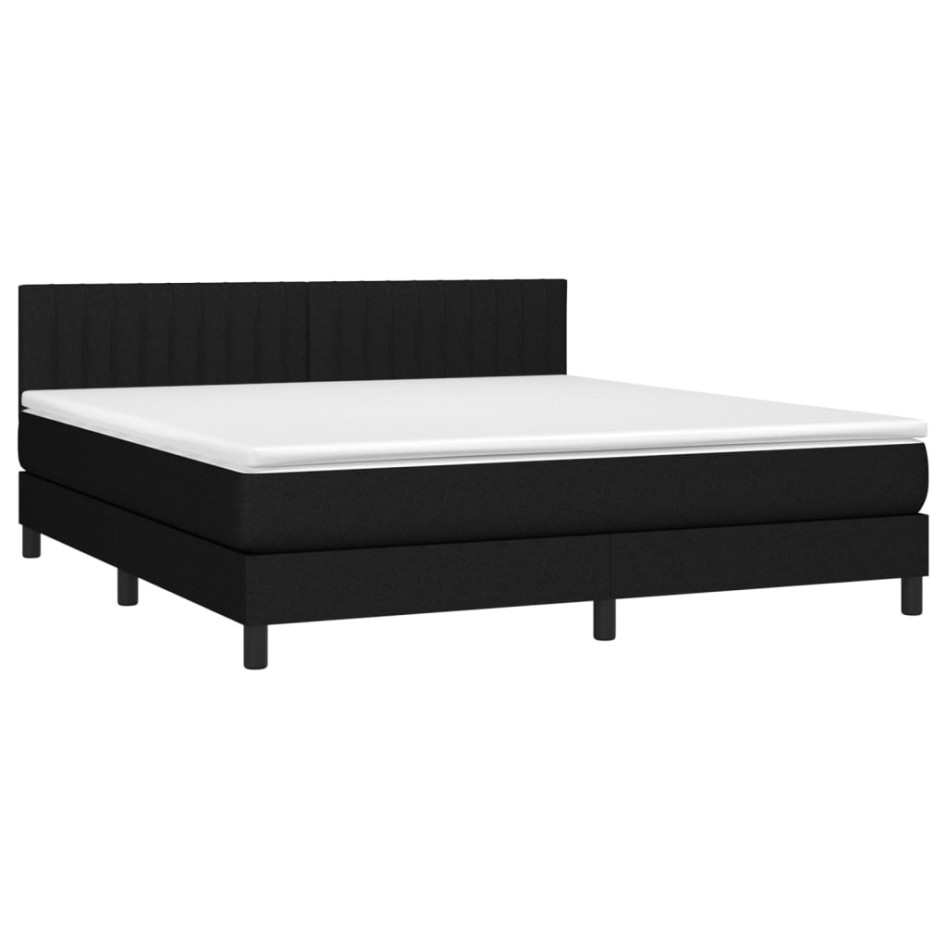 Cama box spring colchón y luces LED tela negro 160x200