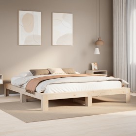 Estructura de cama sin colchón madera maciza de pino 200x200