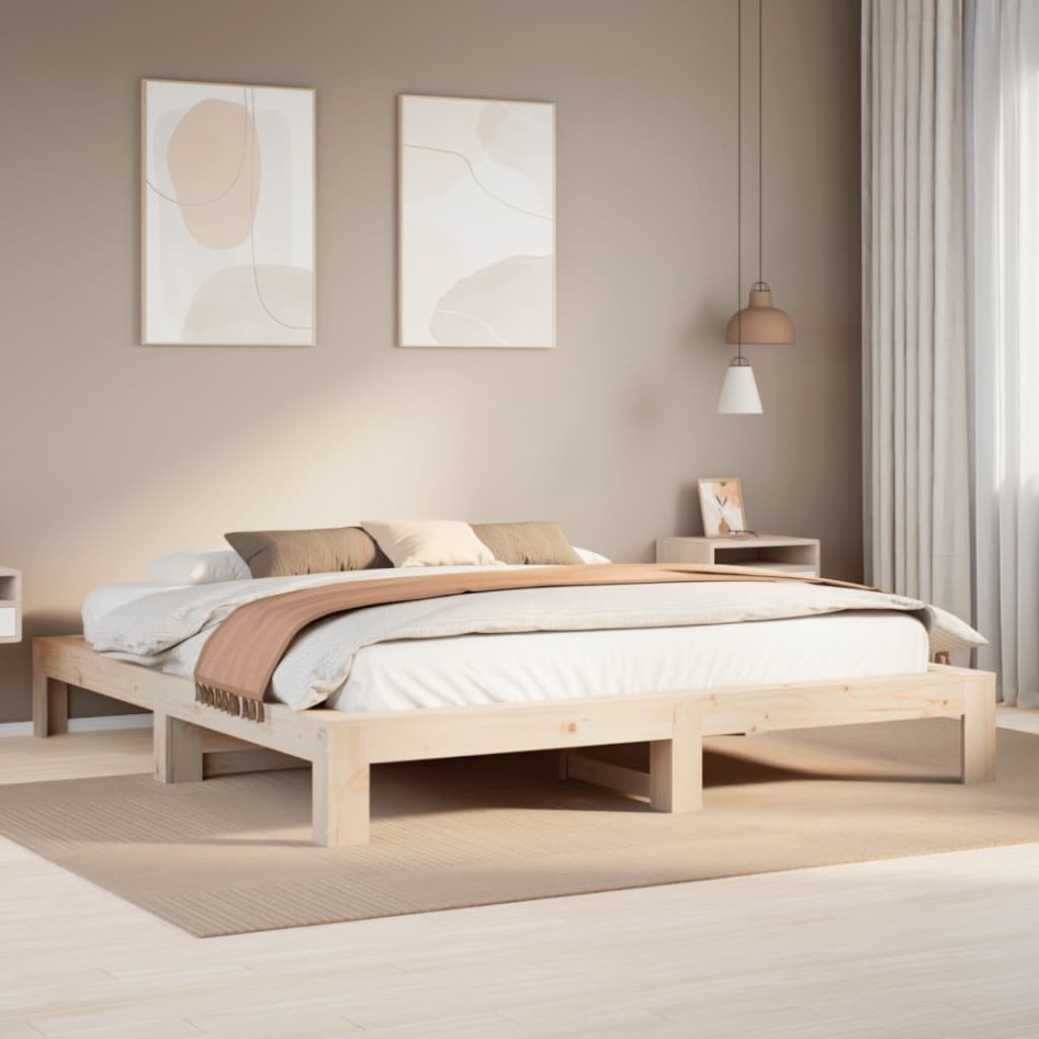 Estructura de cama sin colchón madera maciza de pino 200x200