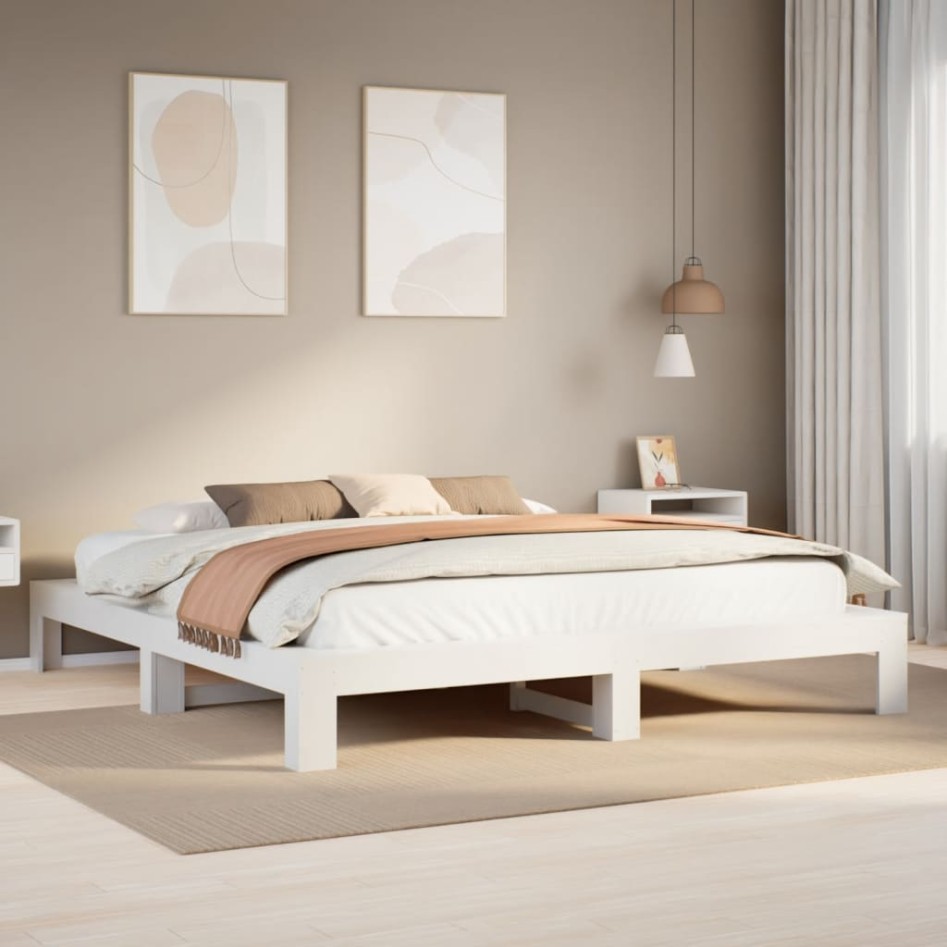 Cama sin colchón madera maciza de pino blanca 180x200