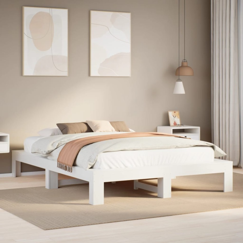 Estructura de cama sin colchón madera de pino blanca 140x200