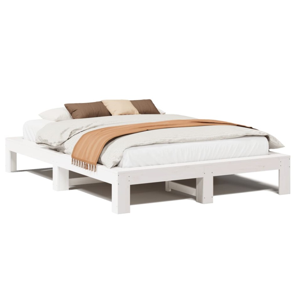 Estructura de cama sin colchón madera de pino blanca 140x200