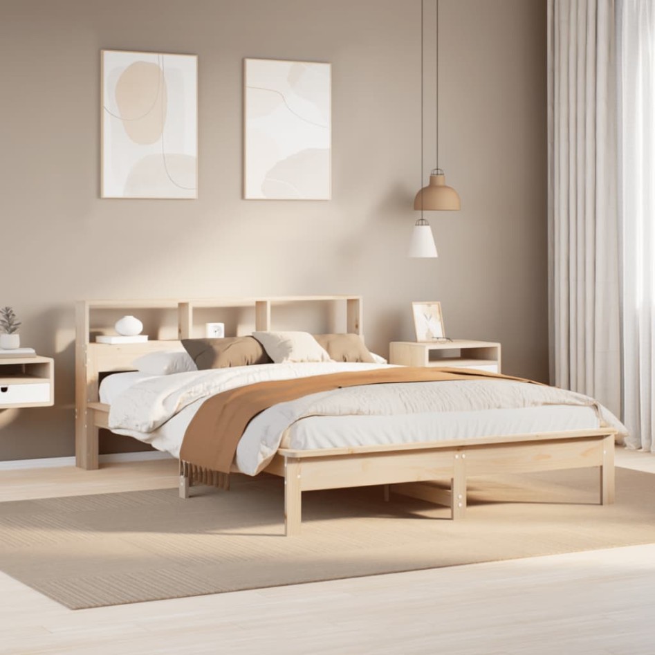 Estructura de cama sin colchón madera maciza de pino 135x190