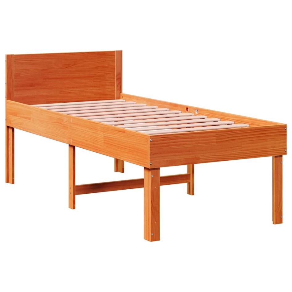 Cama sin colchón madera maciza pino marrón cera 80x200