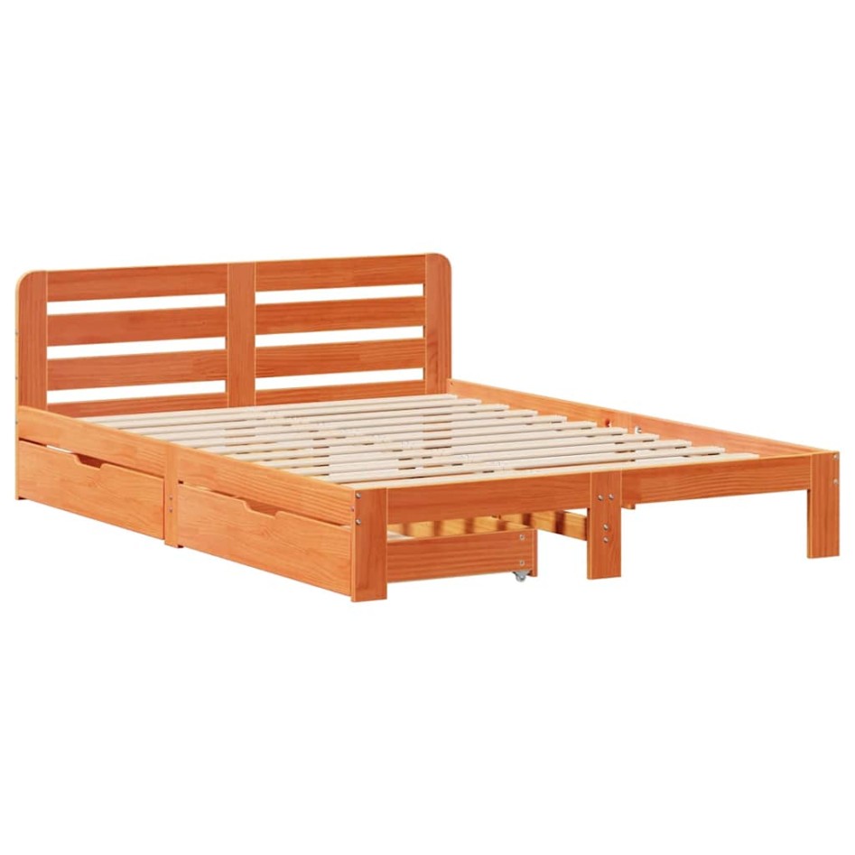 Cama sin colchón madera maciza de pino marrón cera 140x200