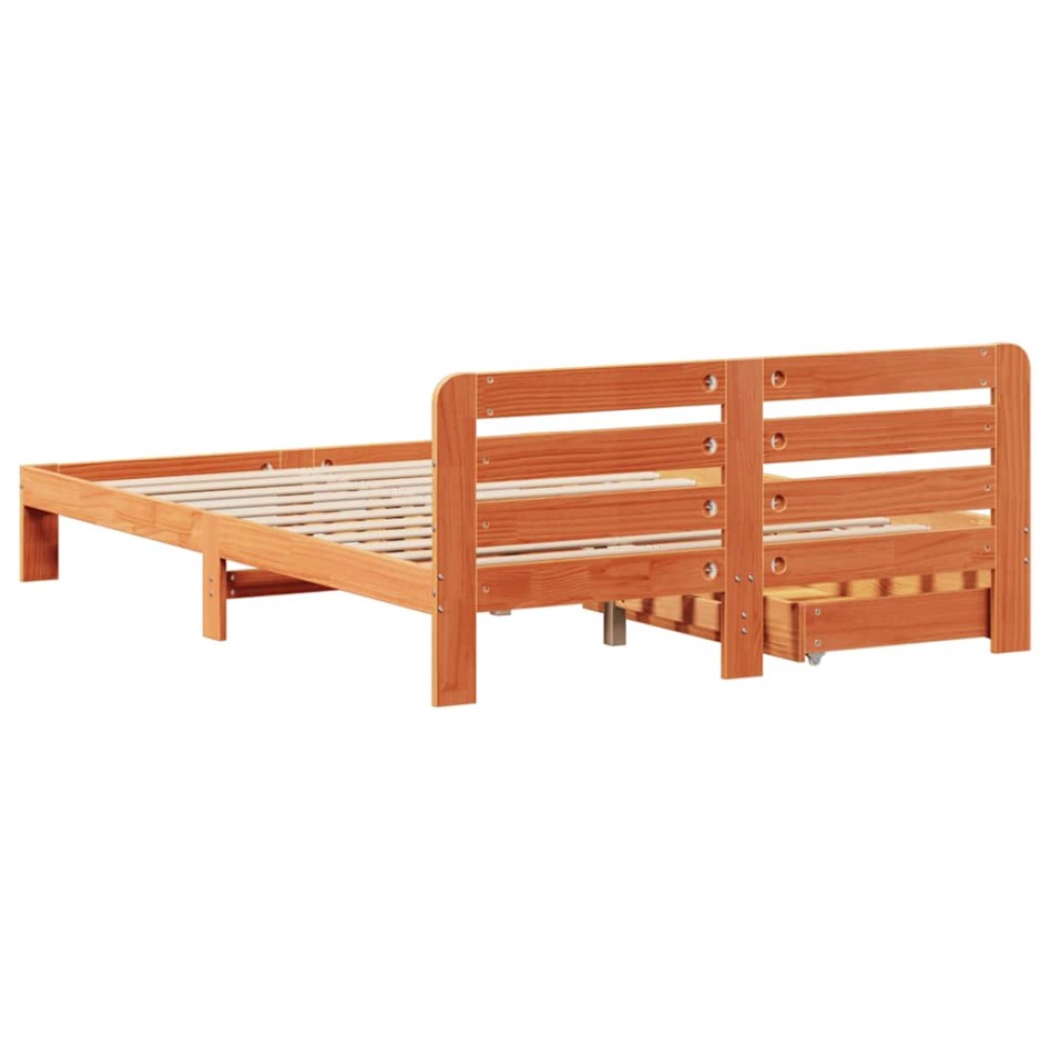 Cama sin colchón madera maciza de pino marrón cera 160x200