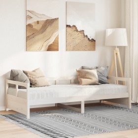 Sofá cama con colchón madera maciza de pino blanco 90x190