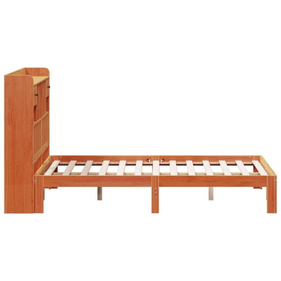 Cama con estantería sin colchón madera maciza marrón
