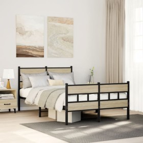 Estructura de cama sin colchón metal roble Sonoma 120x200