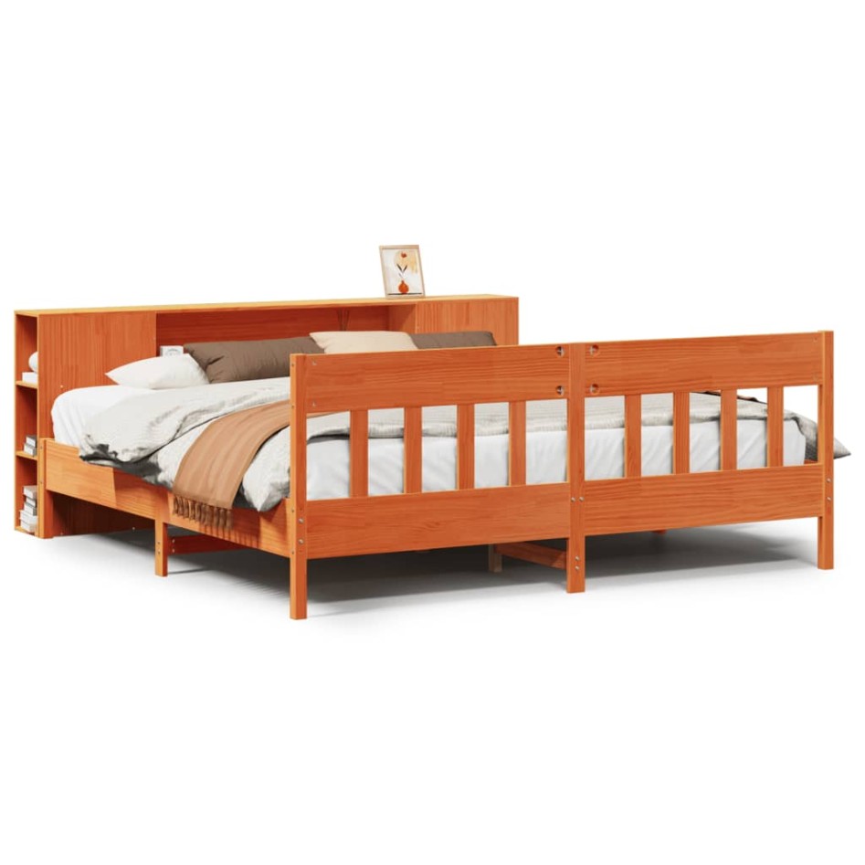Cama con estantería sin colchón madera maciza marrón
