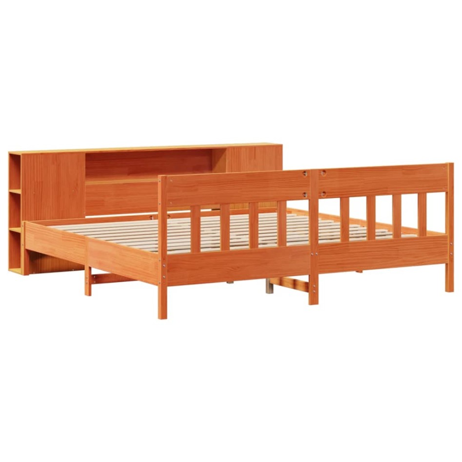 Cama con estantería sin colchón madera maciza marrón