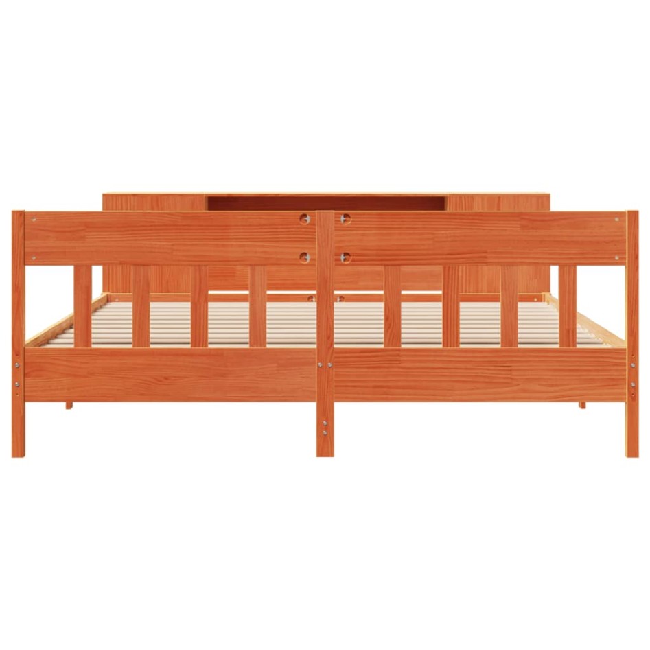 Cama con estantería sin colchón madera maciza marrón