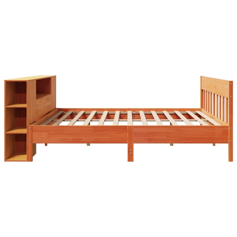 Cama con estantería sin colchón madera maciza marrón