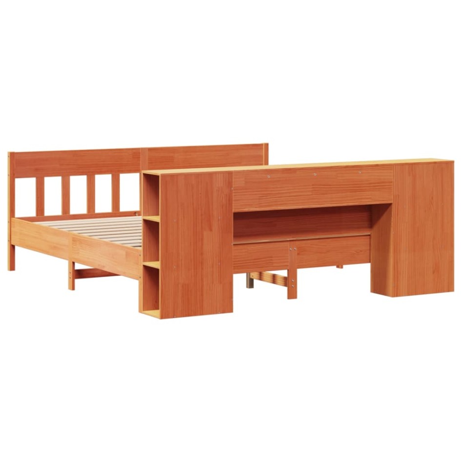 Cama con estantería sin colchón madera maciza marrón