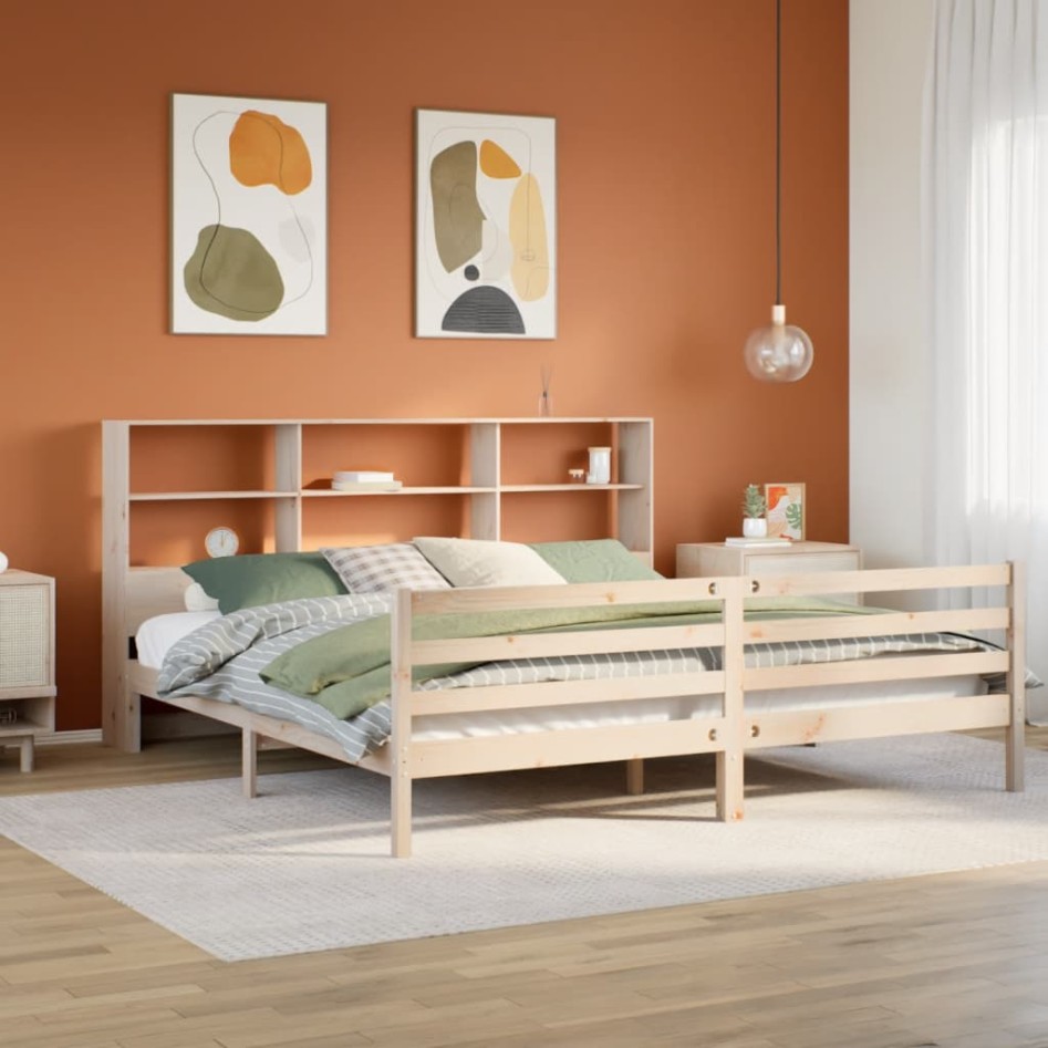 Cama con estantería sin colchón madera maciza de pino