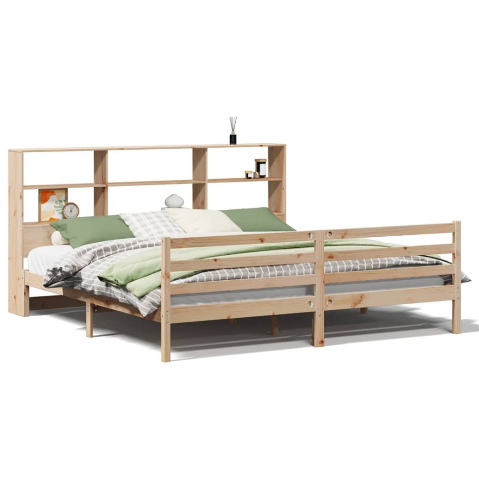 Cama con estantería sin colchón madera maciza de pino