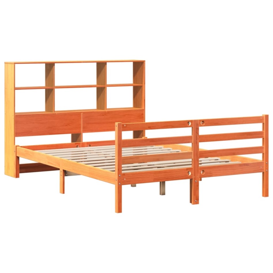 Cama con estantería sin colchón madera maciza marrón 140x190