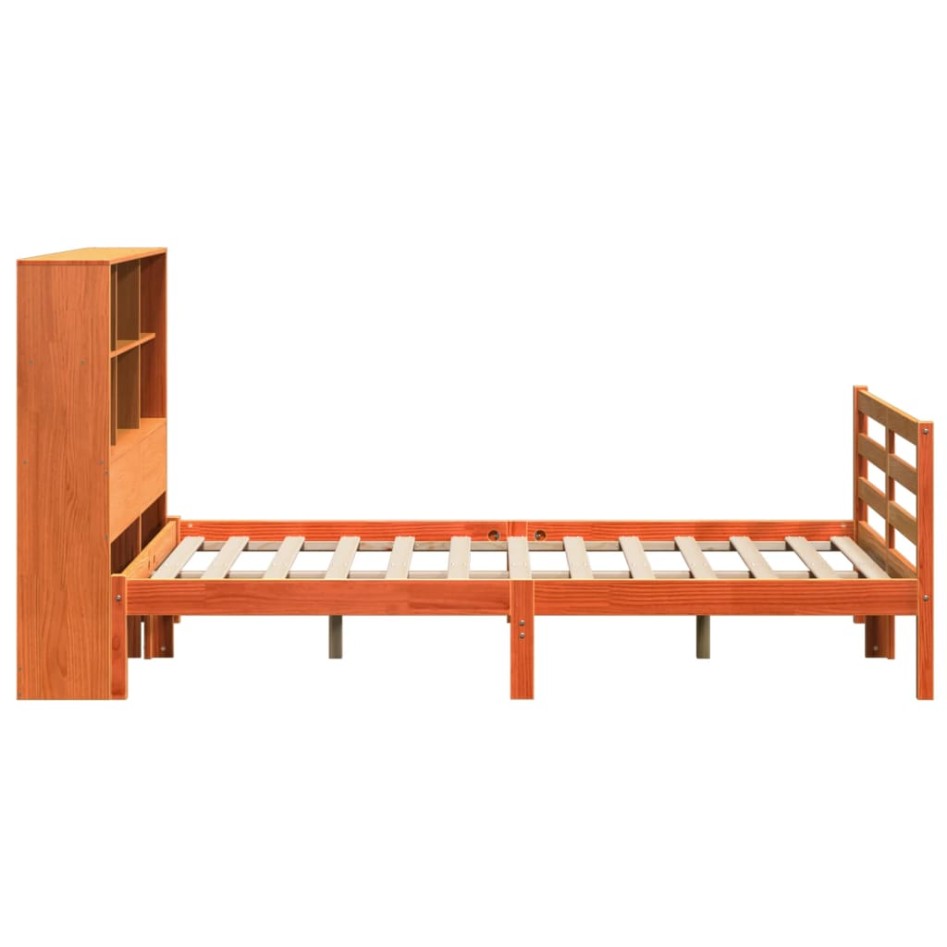 Cama con estantería sin colchón madera maciza marrón 140x190