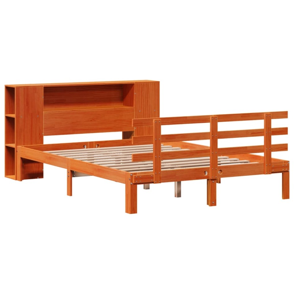 Cama con estantería sin colchón madera maciza marrón 160x200