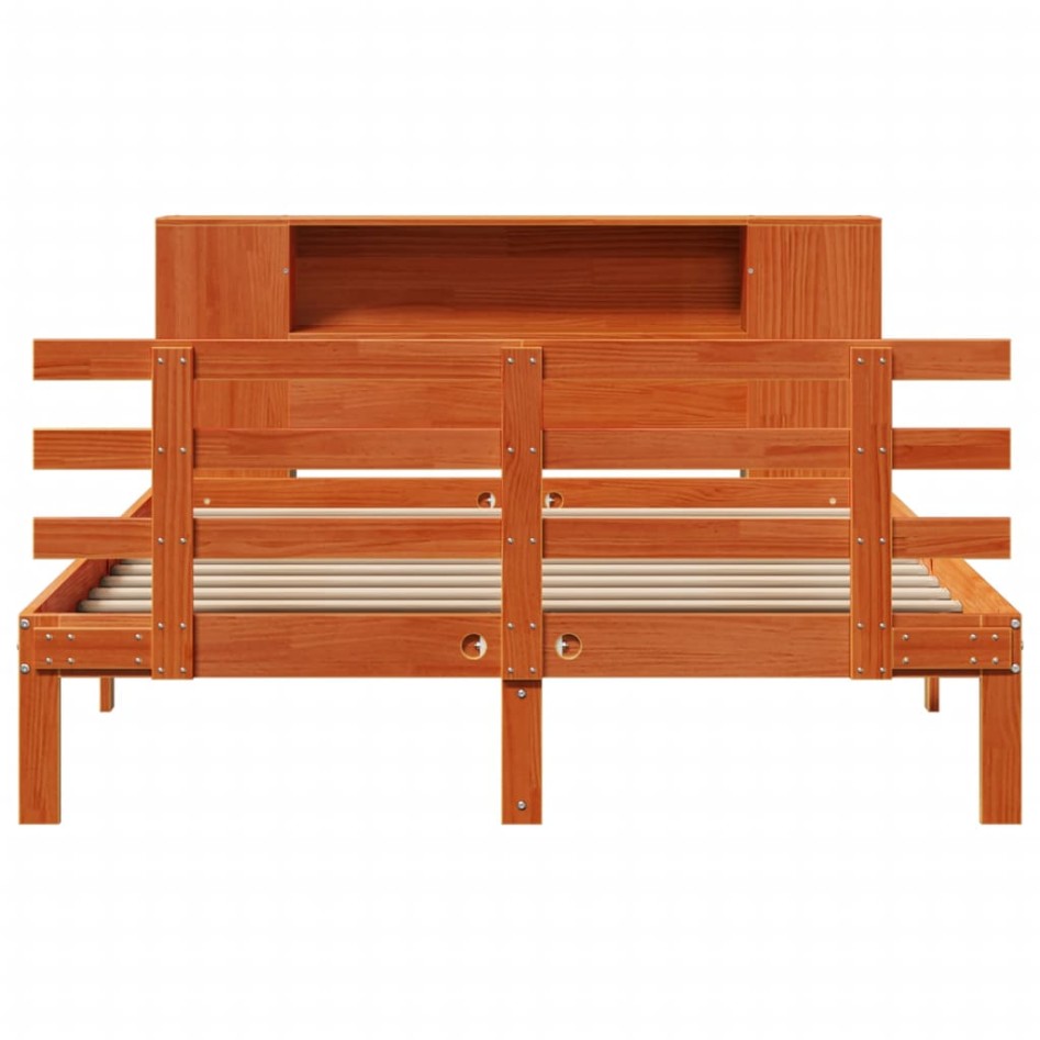 Cama con estantería sin colchón madera maciza marrón 140x200