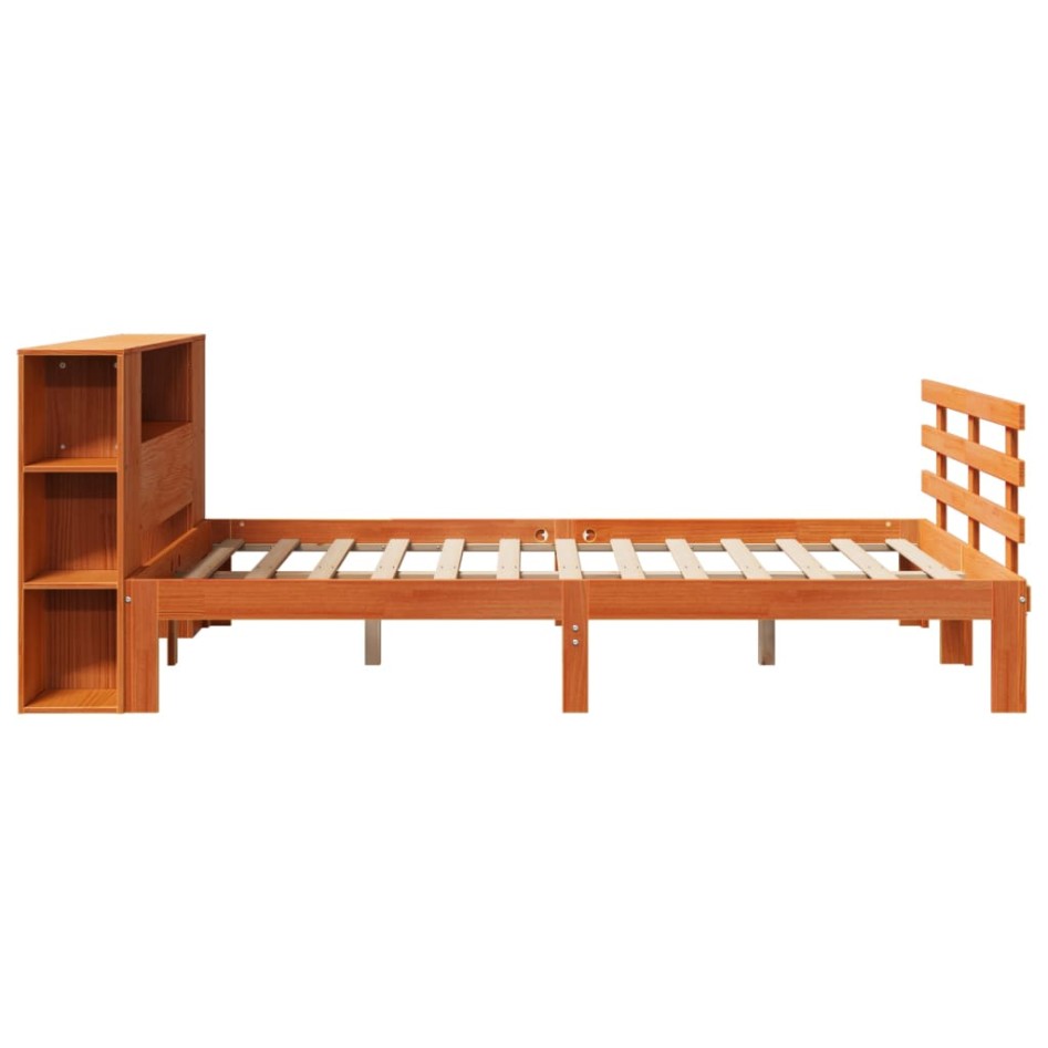Cama con estantería sin colchón madera maciza marrón 140x200