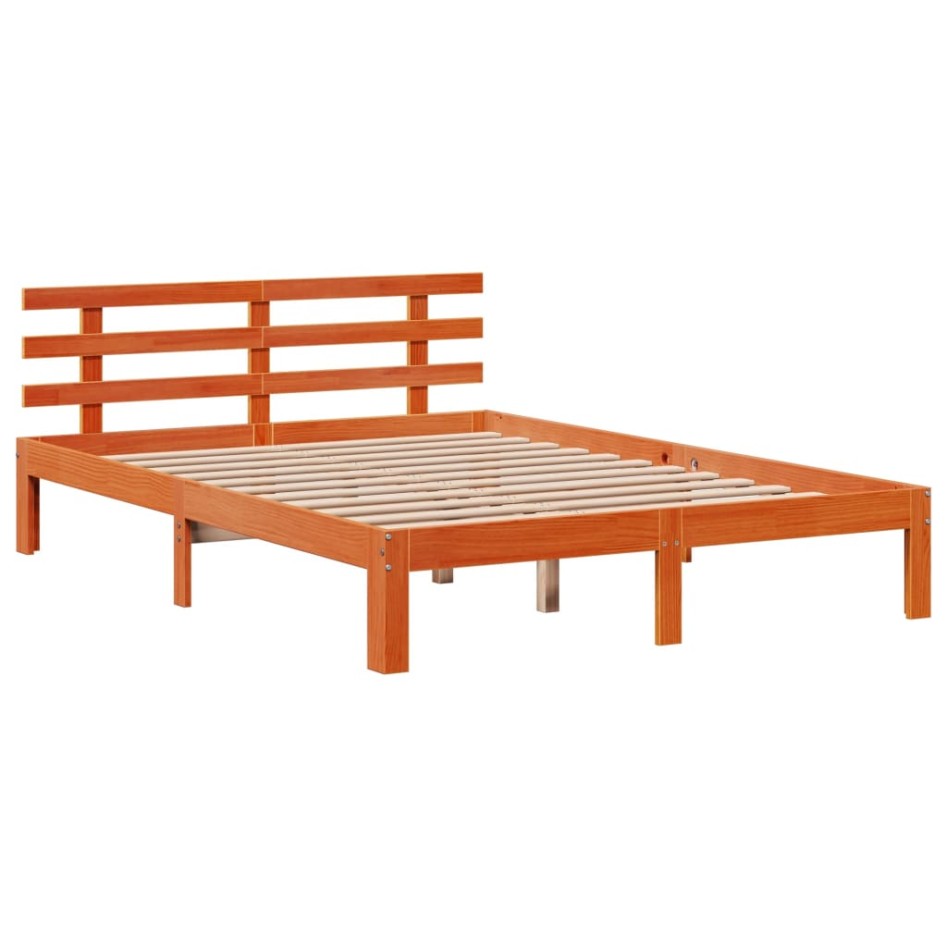 Cama con estantería sin colchón madera maciza marrón 140x200