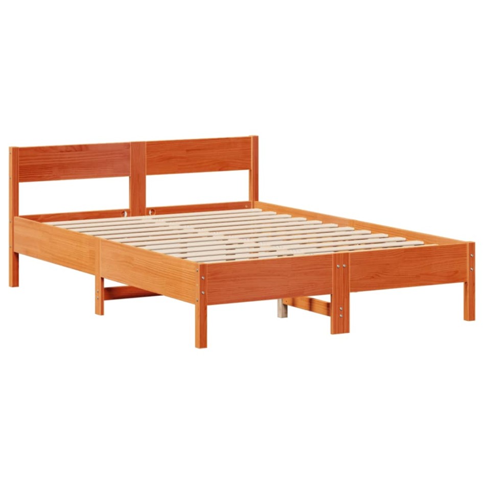 Cama con estantería sin colchón madera maciza marrón 160x200