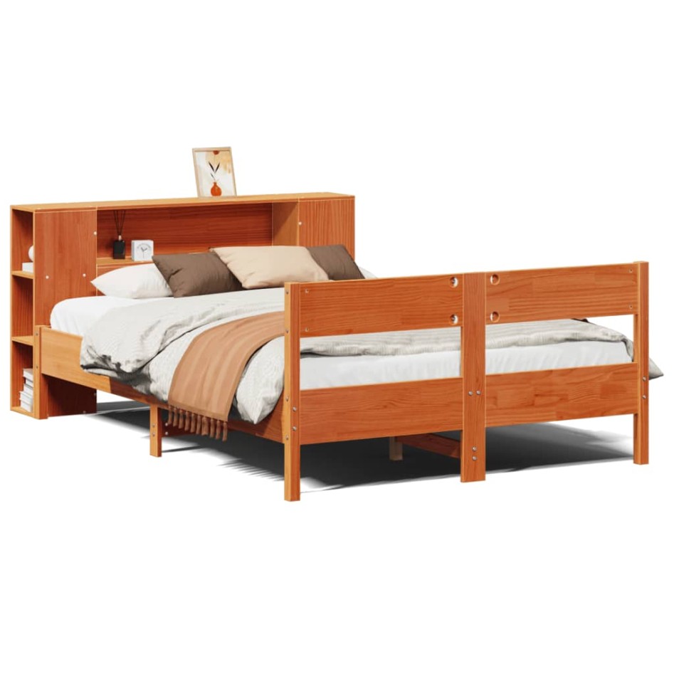Cama con estantería sin colchón madera maciza marrón