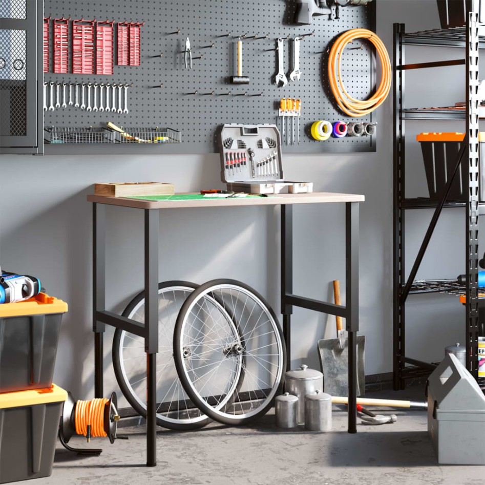 Banco de trabajo rectangular madera maciza 100x60x(71,5-98)