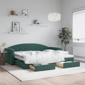 Sofá cama nido con cajones terciopelo verde oscuro 90x200