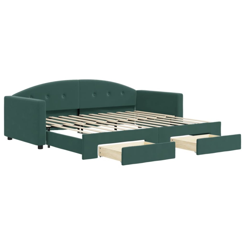 Sofá cama nido con cajones terciopelo verde oscuro 90x200